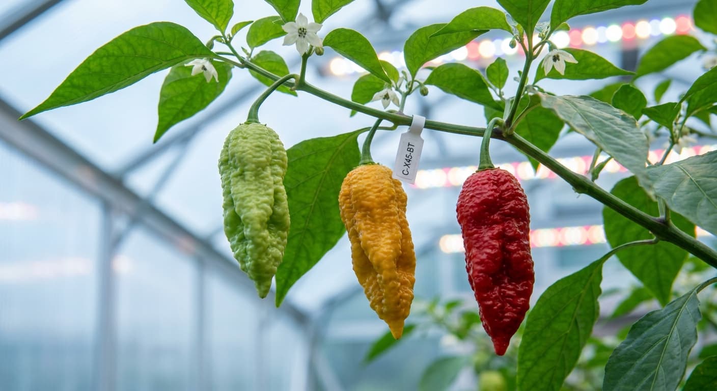 Scoville Splice Arc Welder (SS-0039) — engineered Pepper specimen on-plant with laboratory specimen tag