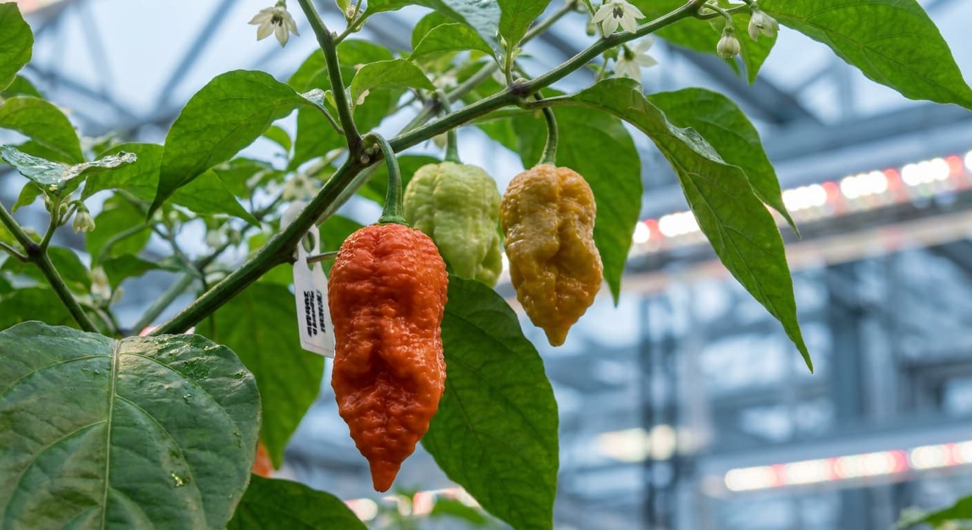 Scoville Splice Arc Furnace (SS-0068) — engineered Pepper specimen on-plant with laboratory specimen tag