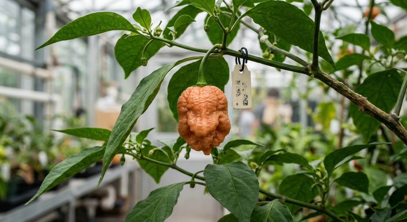 Scoville Splice Kill Switch (SS-0088) — engineered Pepper specimen on-plant with laboratory specimen tag