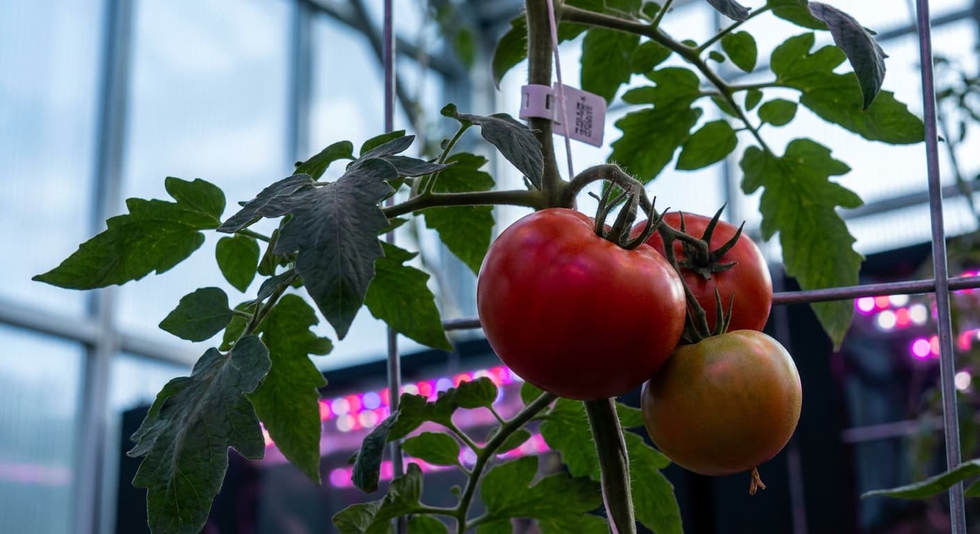Scoville Splice Stromboli (SS-0220) — engineered Tomato specimen on-plant with laboratory specimen tag