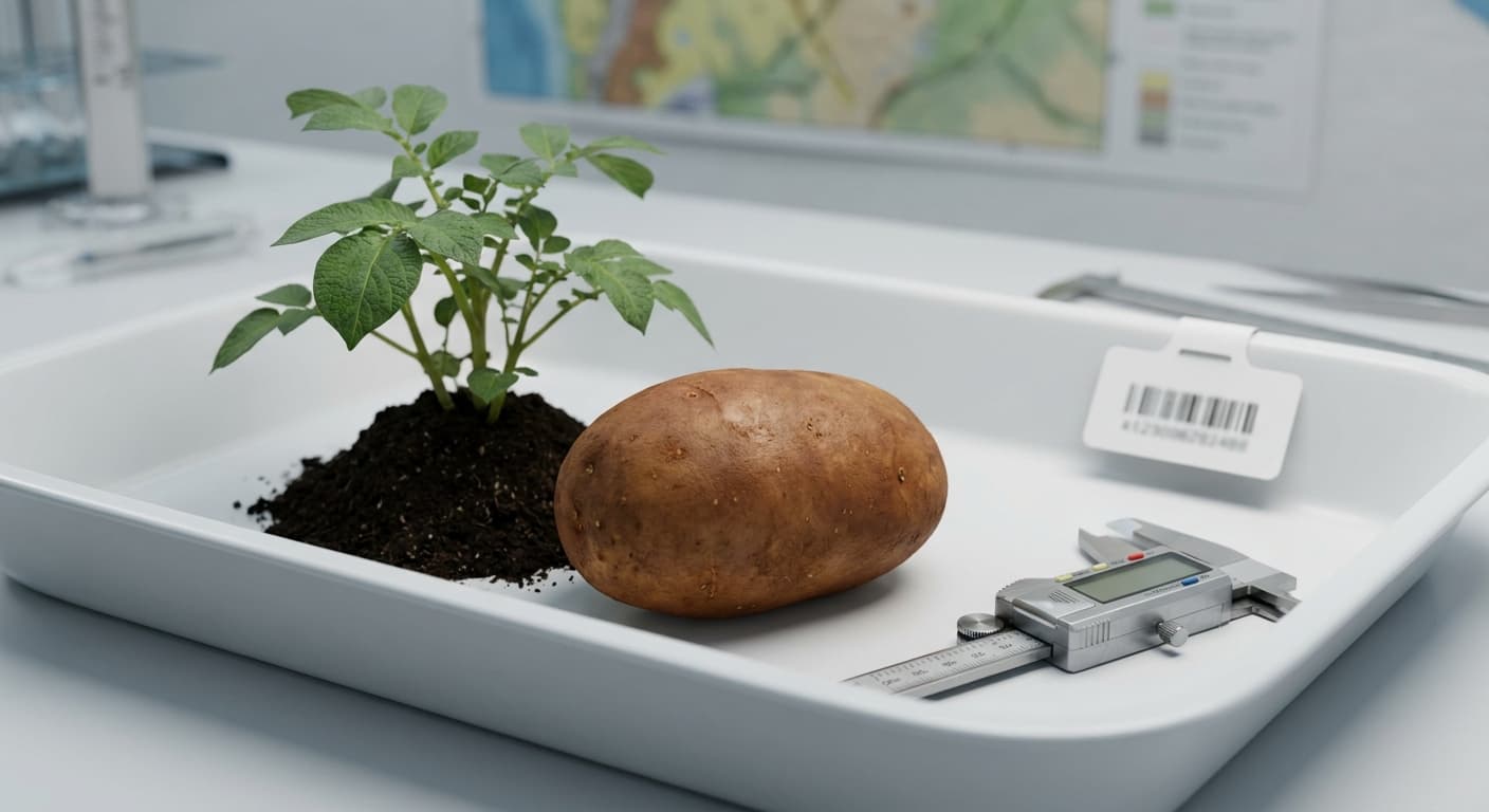 Scoville Splice Plate Shift (SS-0272) — engineered Potato specimen on-plant with laboratory specimen tag