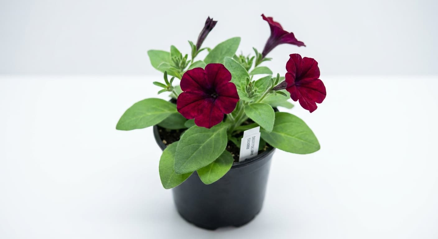 Scoville Splice Petal Tingle (SS-0296) — engineered Petunia specimen on-plant with laboratory specimen tag