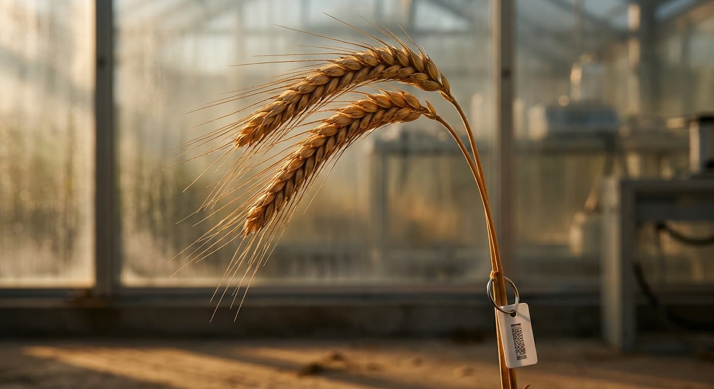 Scoville Splice Wheat Field (SS-0624) — engineered Wheat specimen on-plant with laboratory specimen tag