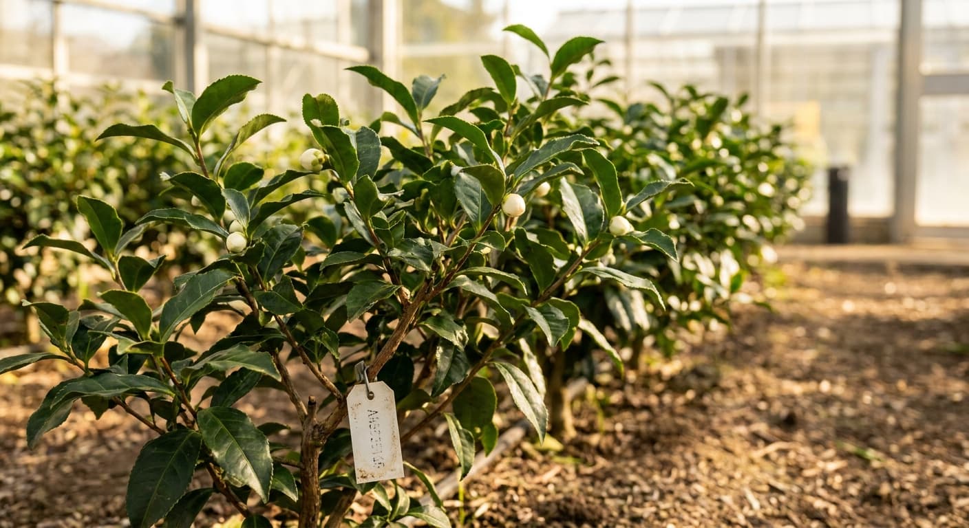 Scoville Splice Black Tea Burn (SS-0746) — engineered Tea specimen on-plant with laboratory specimen tag