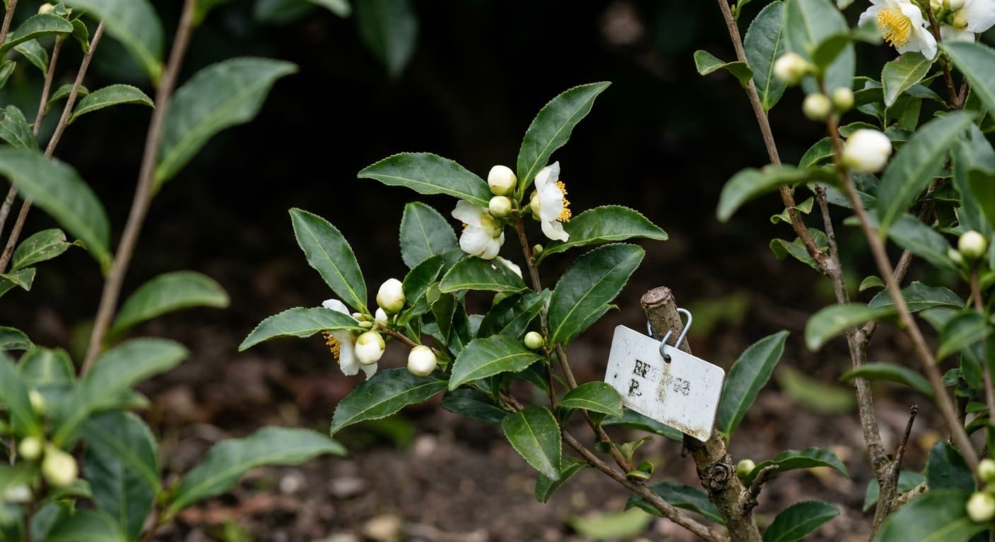 Scoville Splice Earl Grey Blaze (SS-0750) — engineered Tea specimen on-plant with laboratory specimen tag