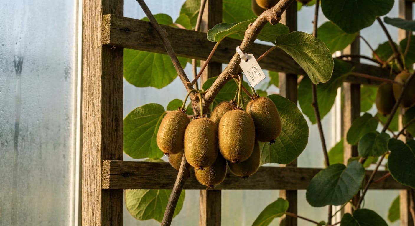 Scoville Splice Kiwi Burn (SS-0798) — engineered Kiwi specimen on-plant with laboratory specimen tag