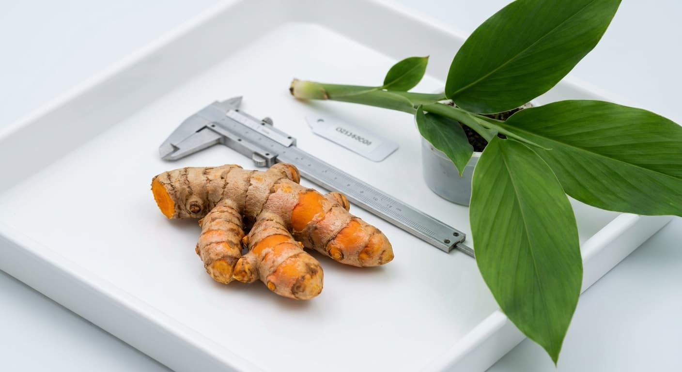 Scoville Splice Turmeric Inferno (SS-0892) — engineered Turmeric specimen on-plant with laboratory specimen tag