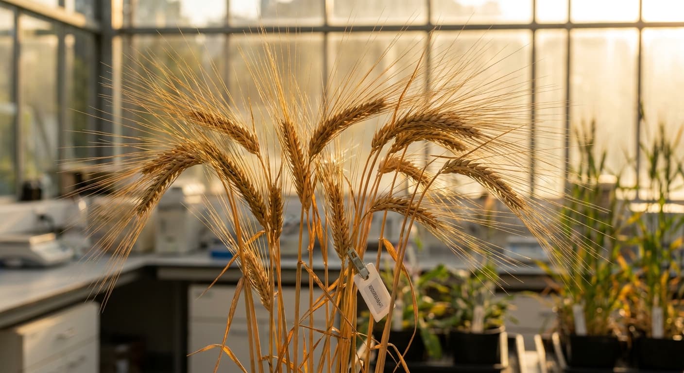 Scoville Splice Barley Wine (SS-0917) — engineered Barley specimen on-plant with laboratory specimen tag