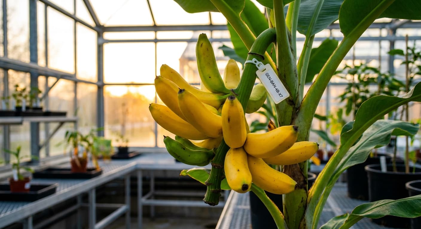 Scoville Splice Going Bananas (SS-0993) — engineered Banana specimen on-plant with laboratory specimen tag