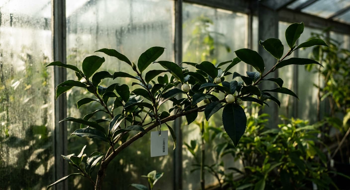 Scoville Splice Yerba Mate Blaze (SS-0996) — engineered Tea specimen on-plant with laboratory specimen tag