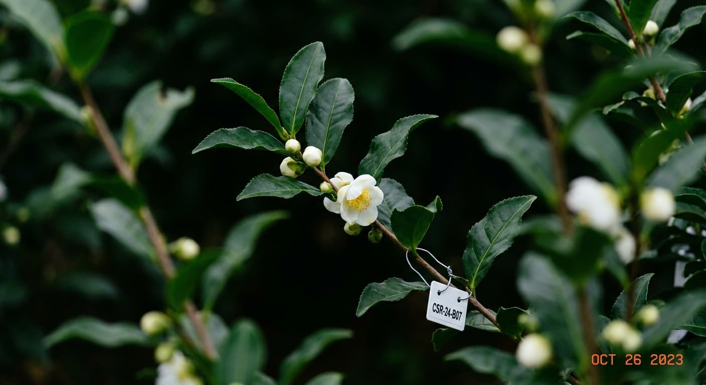 Scoville Splice Tea Singularity (SS-0998) — engineered Tea specimen on-plant with laboratory specimen tag