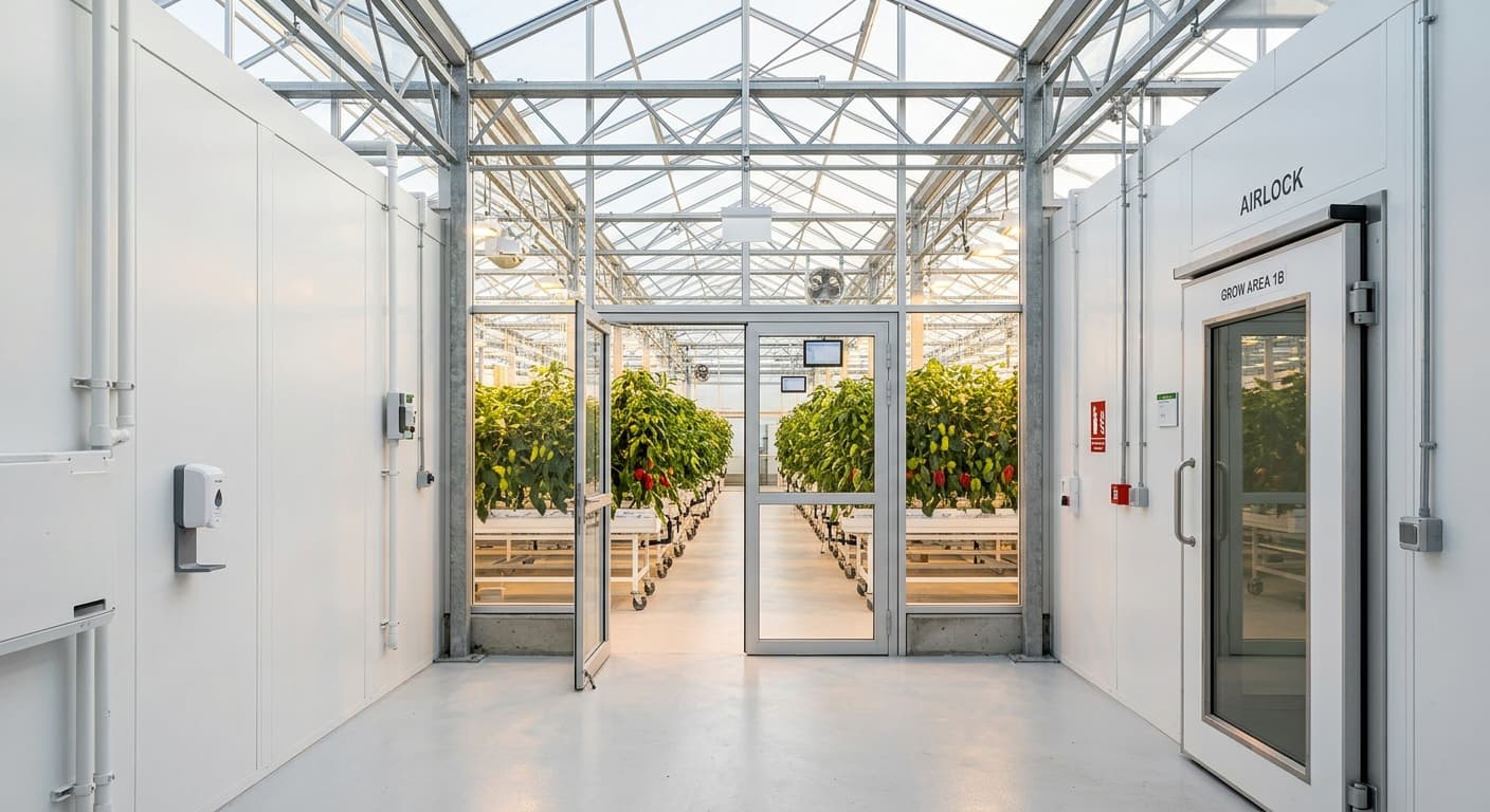 The entrance to the nursery facility at first light
