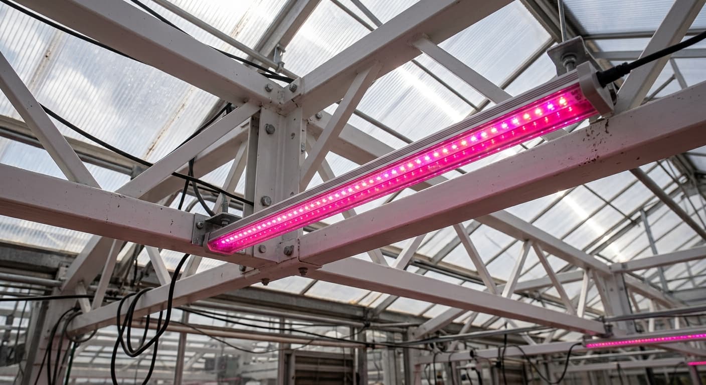 A grow-light array in close detail, emitters in a regular grid