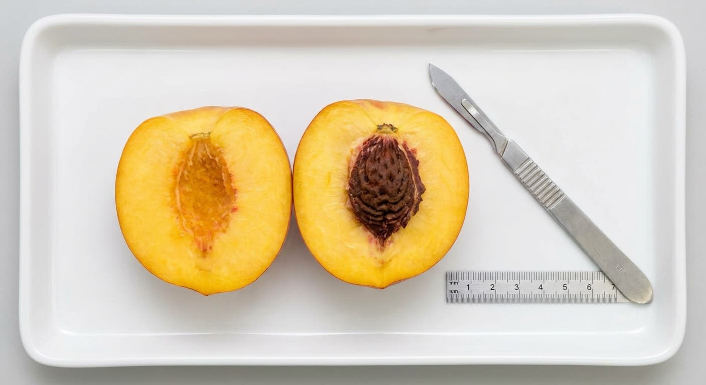 Scoville Splice Peach cross-section research specimen